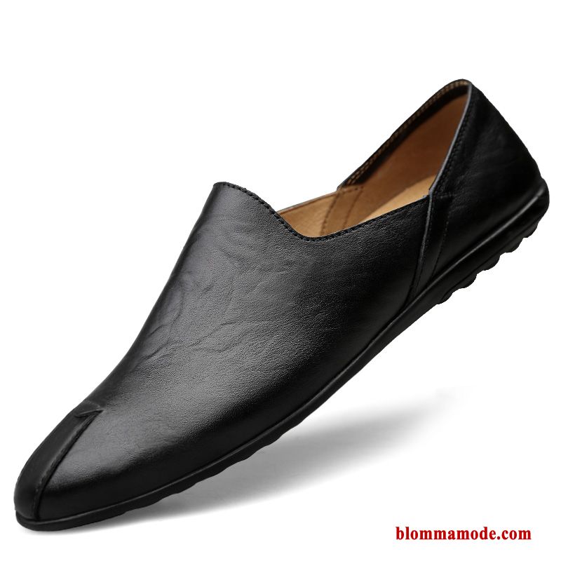 Loafers 2019 Äkta Läder Casual Trend Herr Slip On Läderskor Mjuka Svart